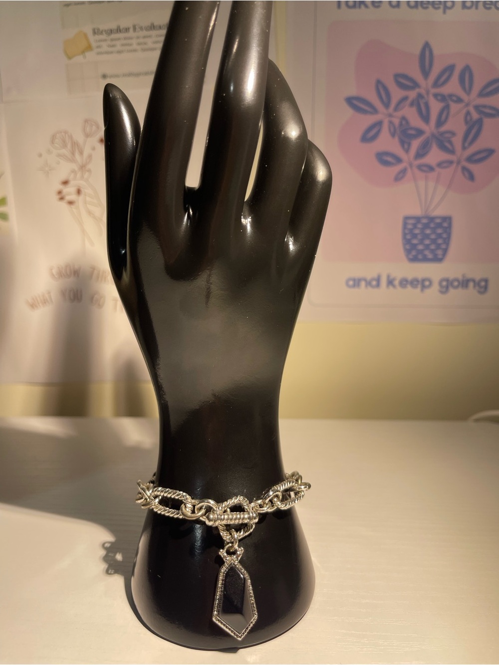 Silver-Tone Charm Link Bracelet with Geometric Pendant - Women Jewelry